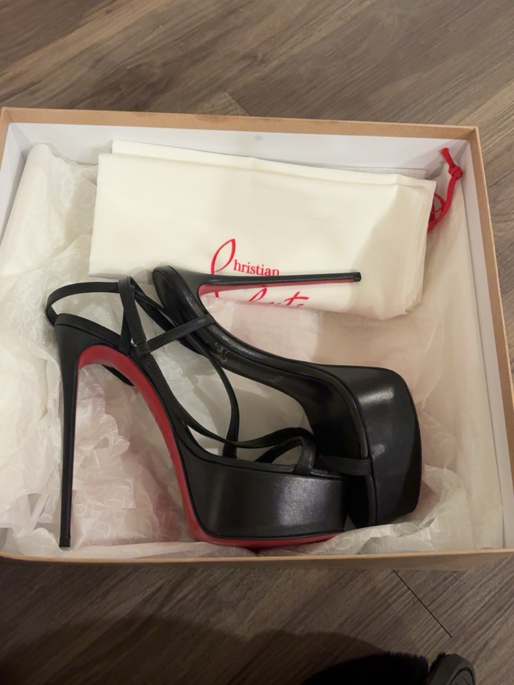 *WORN ONCE* Christian Louboutin Black Leather Platform Slingbacks with Red Soles